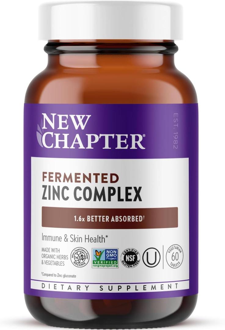 New Chapter Zinc Supplement, Fermented Zinc Complex, ONE Daily for Immune Support + Skin Health, Mineral-Balancing Formula Rich in Copper, Easy to Swallow & Digest, 60 Count (2 Month Supply)