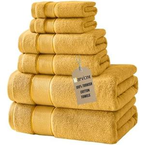 Marvione Bath Towels Set 6 Piece, 100% Turkish Cotton Highly Absorbent and Soft Towels for Bathroom 2 Bath Towels 2 Hand Towels 2 Washcloths, Gold