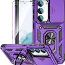 for Galaxy S23 Case with Slide Camera Cover HD Screen Protector [Military Grade 16ft. Drop Tested] Magnetic Ring Kickstand Protective Phone Case for Samsung Galaxy S23, Purple