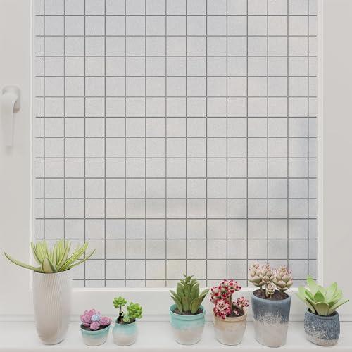 Frosted Glass Window Privacy Film UV Sun Heat Blocking Bathroom Day and Night Frosting Covering, Static Cling Vinyl Removable Window Tint Sticker for Home Shower Front Sliding Door