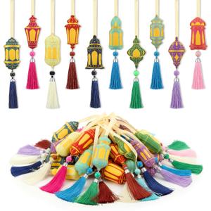 Batiyeer 20 Pcs Ramadan Lanterns Felt Ornaments Eid Mubarak Hanging Ornaments with Pearls and Tassels for Muslim Ramadan Mubarak Home Party Decorations