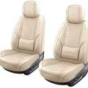 Leather Seat Covers for Cars Breathable Front Seat Covers Waterproof Seat Protectors Universal Fit for Most Automotive Cars SUV Trucks Van (Beige, Front Pair)