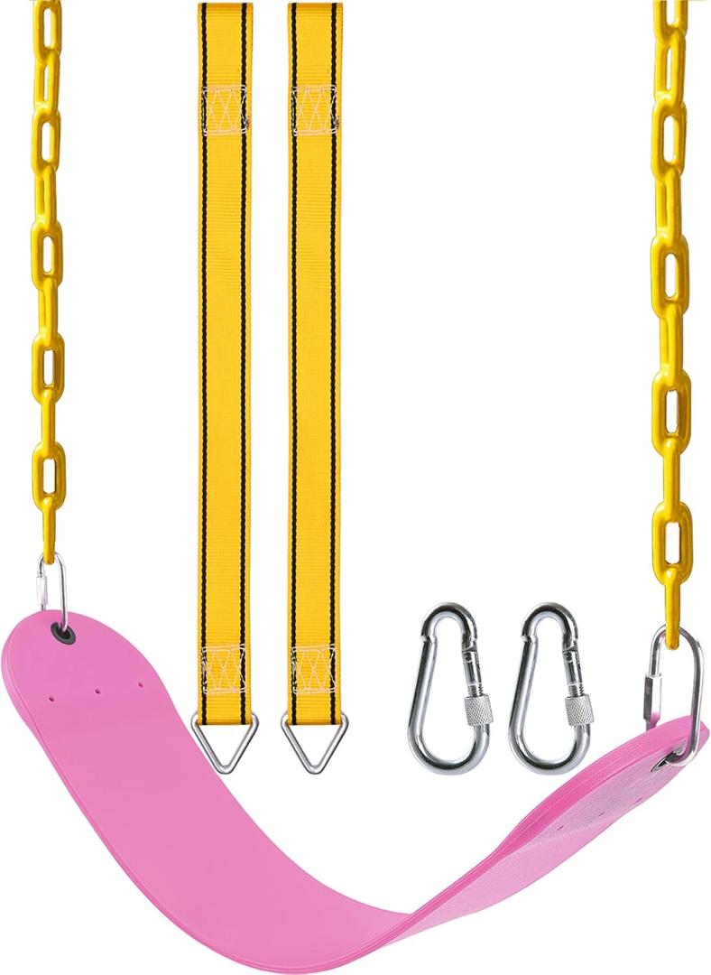PACEARTH Swing Seat Support 660lb with 68.9 inch Anti-Rust Chains Plastic Coated 23.6 inch Tree Hanging Straps and Locking Buckles Outdoor Playground Tree Swing-Pink (Pink, 1 Pack)