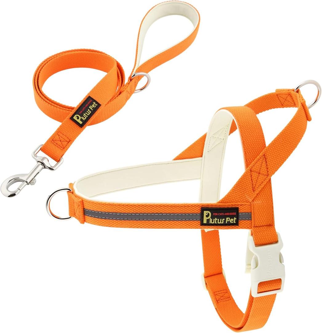 Plutus Pet Cotton Dog Harness and Leash Set, Reflective and Soft Padded, Quick Fit Vest Harness, for Small, Medium and Large Dogs, Orange, XXS