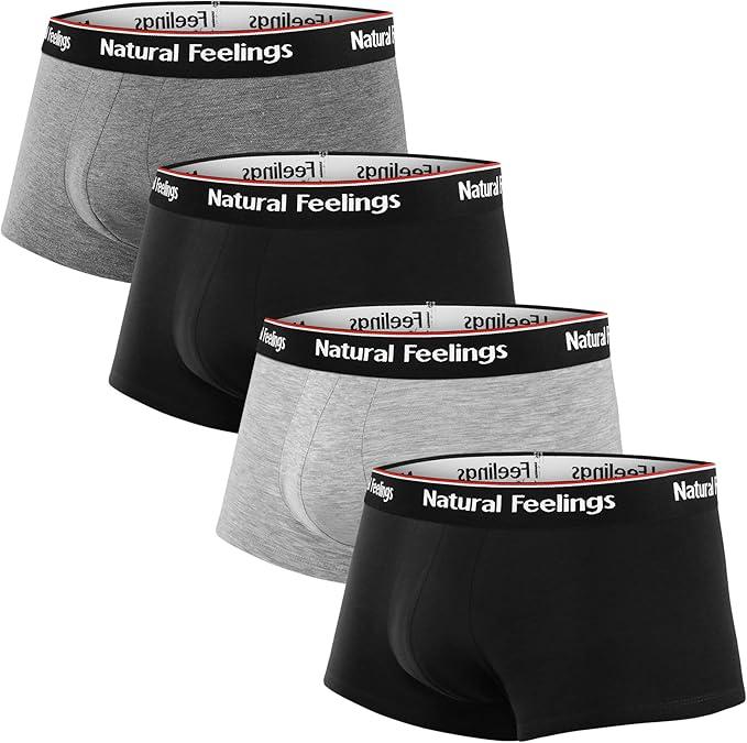 Natural Feelings Mens Underwear Boxer Briefs Pouch Trunks Underwear for Men 1.5" No Fly Boxer Trunks 4-Pack, XL, Color: F: 4 Pairs Modal Black and Grey
