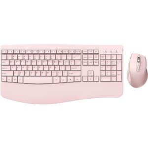 Wireless Keyboard and Mouse - Full Size Ergonomic Keyboard with Palm Wrist Rest Ergonomic Mouse Cordless for Windows Computers Laptops - Light Pink (Upgrade)