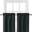Home Queen Blackout Rod Pocket Tier Curtains for Small Window, Short Room Darkening Basement Curtains, Cafe Drapes, 2 Panels, 26 W x 30 L Inch Each, Black