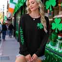 KIMSOONG St. Patrick's Day Sweatshirt for Women Sequins Shamrock Print Shirts Long Sleeve Crewneck Pullover Tops Black