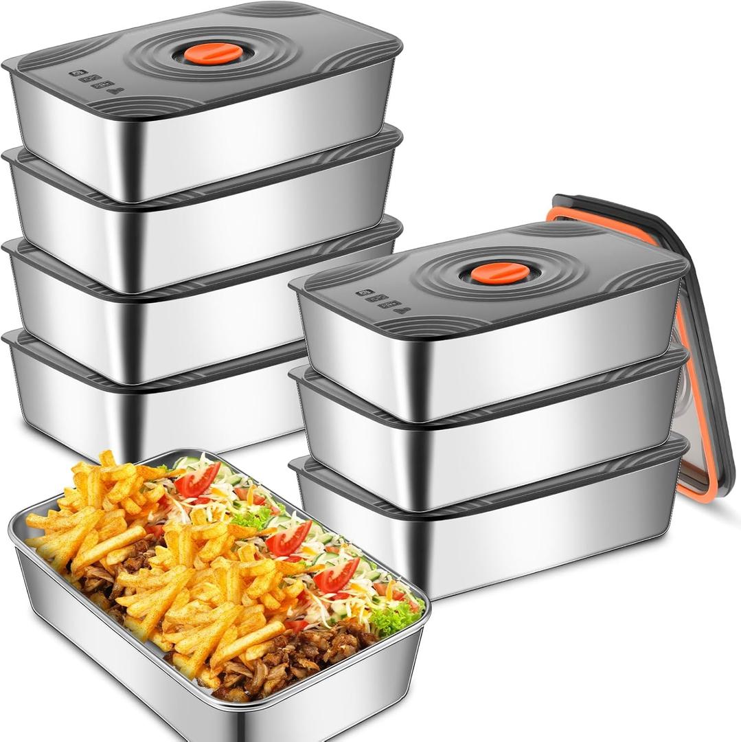 Blushtier 8 Set 60oz Stainless Steel Food Storage Containers Reusable Metal Meat Marinating Container with Lids Fruit Lunch Storage Box for Leftovers,dishwasher and Freezer Safe 1800ml