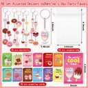 Kigeli 48 Set Valentine's Day Cards for Classroom Exchange Gifts Sweet Dessert Valentine Keychains and Pun Note Cards Organza Bags for Valentines Party Favors Goodie Bags Stuffers School Events Prizes