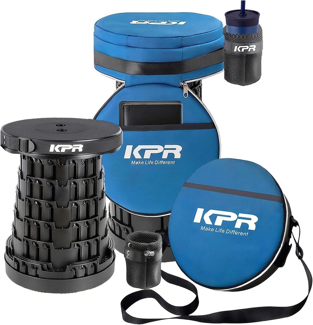 KPR 2025 Upgraded Collapsible Stool & 3IN1 Cushioned Carry Bag, Portable Telescopic Camping Chair, Adjustable Height Folding Step Stool Retractable Seat or Footrest for Outdoors & Indoor, Max 620lbs