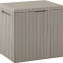 Keter City 30 Gallon Resin Outdoor Storage Box and Patio Furniture Side Table for Pool and Garden Accessories, Beige