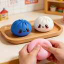 Dumpling Squishies,3.4inch Colorful Dumpling Stress Balls, Fidget Sensory Toy, Squeeze Dough Ball Stress Relief Hand Toys with Food Steamer, Dumpling Squishy Mystery Box, 6 Colors Random(1pack)
