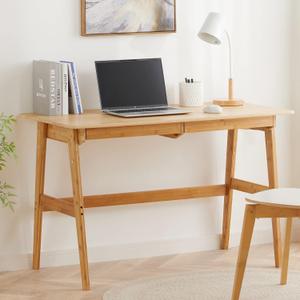 Nnewvante Writing Computer Desk 46" Bamboo Home Office Table with 2 Drawers, Modern Furniture Simple Study Makeup Workstation (46''-Length)