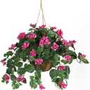 Nearly Natural Artificial Bougainvillea Hanging Flower Basket Faux Plant for Indoor Decoration with Brown Wicker Hanging Basket, 32"D x 32"W x 24"H