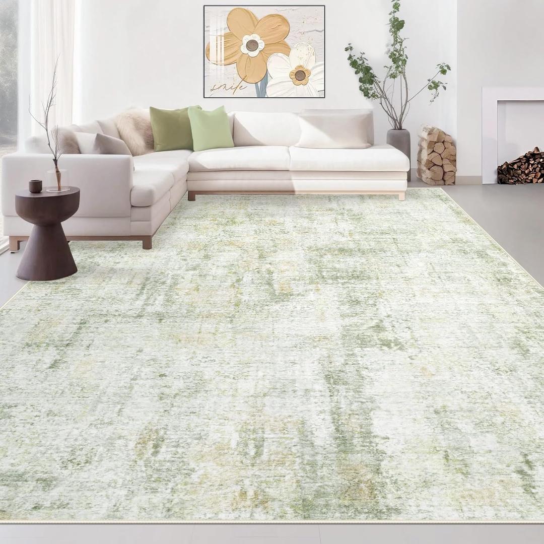 Area Rugs 8x10 Living Room: Washable Rug Modern Abstract Large Rugs Soft Non Slip Neutral Rug Stain Resistant Indoor Carpet for Bedroom Kitchen Dining Room Home Office Rugs(Green Brown,8'x10')