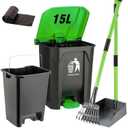 MXF Pooper Scooper Set - 28" Dog Pooper Scooper & Long Handle Stainless Metal Tray&Rake, 15 Litre Step Dog Poop Trash Can w/Removable Inner Bucket, 20 Waste Bags for Outdoors