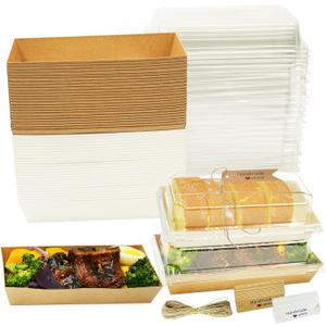 50 Pack Small Charcuterie Boxes with Clear Lids 7.5"Lx 3.3"W- To Go Paper Mini Treat Containers,Rectangle Disposable Bakery Containers, Dessert Boxes for Cookie, Cake Slice Sandwich Chocolate (50)