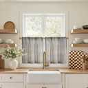 jinchan Striped Linen Kitchen Curtains 20 Inches Length Tier Curtains Farmhouse Modern Cafe Small Window Treatments Airy Light Filtering Rod Pocket for Living Room Bathroom 2 Panels Jet Black