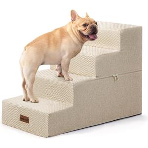 Dog Steps for Bed and Couch, 4-Step Pet Stairs for Small Dogs, Indoor Non-Slip Dog Stairs for Old Cats, Puppy, Small Medium Dogs,15.2" x 23.8" x 18.5" H,Beige