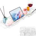 Expandable Clear Acrylic Bathtub Tray Caddy, Foldable Tub Bath Tray with Drain Slots, Slip-Resistant Waterproof Bathroom Shelf Caddy & Home Spa Gift for Women
