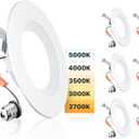 Ensenior 5/6 Inch 5CCT LED Can Lights 6 Pack, Retrofit Led Recessed Lighting, Baffle Trim, Dimmable, 9W=110W, 1000LM, 2700K/3000K/3500K/4000K/5000K Selectable, IC Rated - FCC Certified