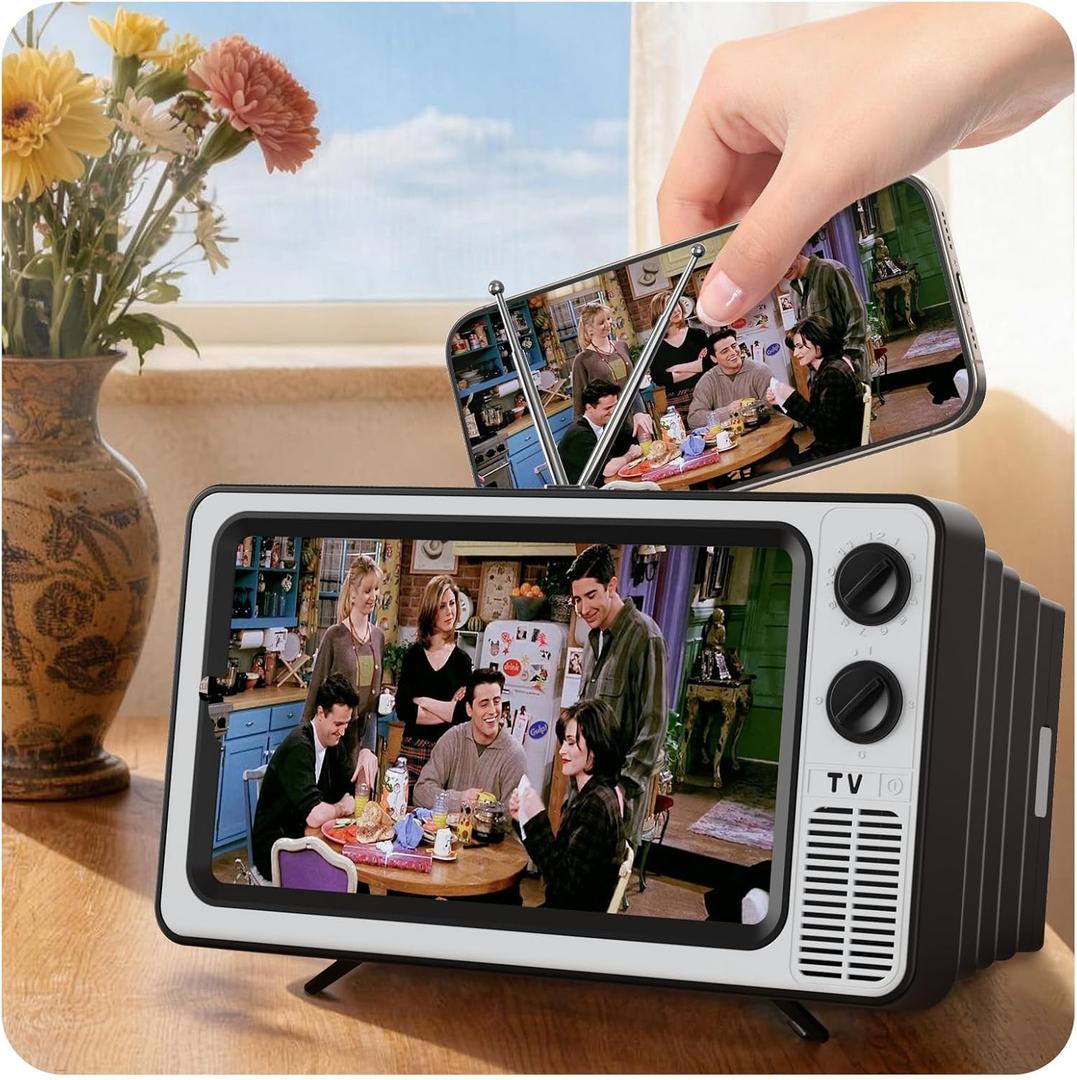 SEANCHEER Retro TV Cell Phone Screen Magnifier HD, 3D Portable Foldable Mobile Phone Magnifier for Movie & Game, Fit for All Smartphones - Gift for Women Mom Wife Men Dad Husband Friends (Sliver, 12")