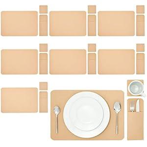Juvale Felt Table Placemats Set of 8 for Dining Table and Kitchen Decor with Drink Coasters and Cutlery Pouches (Beige, 24 Pieces)
