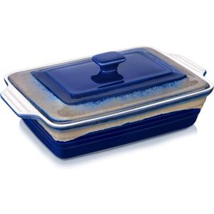 LOVECASA 4.5 Quart Ceramic Casserole Dish with Lid, 9x13 Baking Dish for Oven, Lasagna Pan Deep with Handles, Stoneware Bakeware, Oven & Dishwasher Safe, Blue Gray Gradient