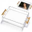 Acrylic Scalloped Tray 10'' X 8'' with Magnetic Bottom & Gold Handles - Customizable Picture Display Tray for Home Dcor Vanity Bathroom Kitchen Office & Living Room