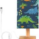 Emelivor Green Dinosaur Table Lamp for Bedroom Bedside Lamps for Night Stands Nightstand Lamp with Round Fabric Shade Desk Lamps for Living Room Bedroom Office Home Dorm