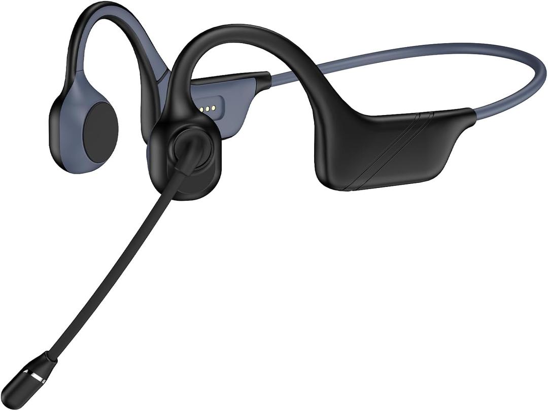 Bone Conduction Headphones with Mic-Callink, Trucker Bluetooth 5.4 Headset with Noise-Canceling Boom Microphone/Mute Function/Dual Connect, Open Ear Headphones for Work Driving MeetingBlack