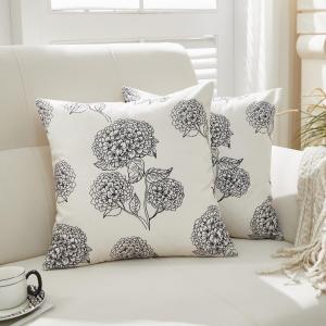 Sunday Praise Set of 2 Vintage Floral Decorative Pillow Covers 18x18 Inch Neutral Farmhouse Flower Print Throw Pillow Cases for Couch Sofa Bed Living Room Dcor,Black