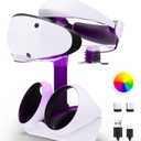 HONCAM Charging Station for PSVR 2, Multifunction PSVR2 Stand with 7 RGB Light, Headset Display Stand, Dual Controllers Charger Dock, Magnetic Connector, Type-C Cable