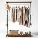 Industrial Pipe Clothing Racks, Rolling Garment Racks, Hall Tree on Lockable Wheels with Shelves and Shoes Storage, Heavy Duty Clothes Rack (Free Standing)