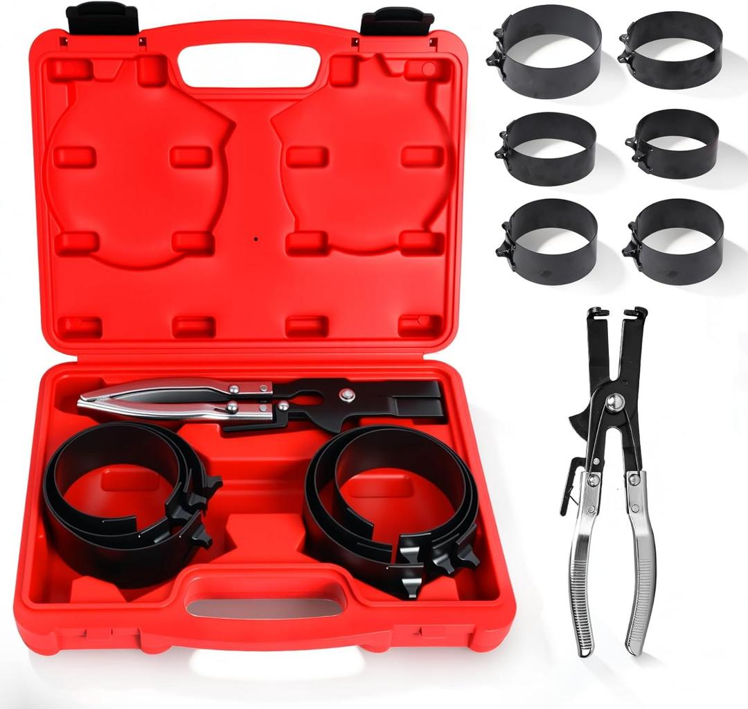 Piston Ring Compressor ToolEngine Piston Ring Compressor Set with 7Pcs Piston Rings (2-7/8" - 4-5/8") and Adjustable Installer Pliers for Truck Motorcycle Car Installation and Removal Kit