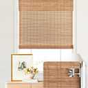 LazBlinds No Tools No Drill Cordless Bamboo Roman Shades, Light Filtering Window Treatment, Roll Up Bamboo Blinds for Windows 26.5'' W x 48'' H, Ceylon Light Russet
