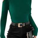 RoseSeek Women's Turtleneck Cut Out Cold Shoulder Tops Tee Long Sleeve Slim Fit Casual Basic T Shirt Dark Deep Green X-Small