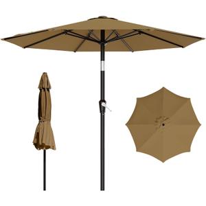 AreShark 9 FT Patio Umbrella for Outdoor, Outdoor Table Umbrella with Push Button Tilt and Crank, Outdoor Patio Umbrellas with 8 Sturdy Ribs for Market, Garden, Pool (Khaki)