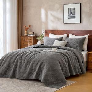 Queen Quilt Set with Shams Lightweight Quilted Bedspread Coverlet Thin Comforter Bed Cover Vintage Washed Quilted Blanket for All Season, Brushed Microfiber Diamond Stitching, Ash Gray, 88"x92"
