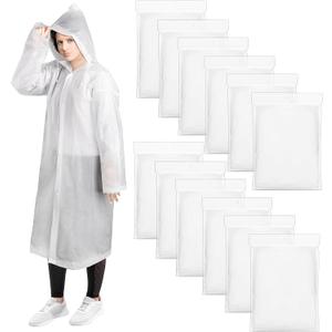 12 Pack Rain Ponchos for Adults, Reusable Raincoat with Drawstring Hood, Portable EVA Rain Jackets for Women Men, Waterproof Long Rain Cape, Emergency Poncho for Travel Camping Hiking Outdoor