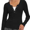 Beaully Women's Long Sleeve Henley Tops Ribbed Knit Slim Fitted Trendy T Shirt Basic Tees Layer 2026 Spring Fashion Outfits (Black, M)