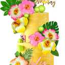 25 PCS Flower Cake Topper Hawaiian Cake Decorations with Palm Leaves Hibiscus Flowers Balls for Hawaii Aloha Jungle Summer Theme Wedding Birthday Baby Shower (Multicolour)