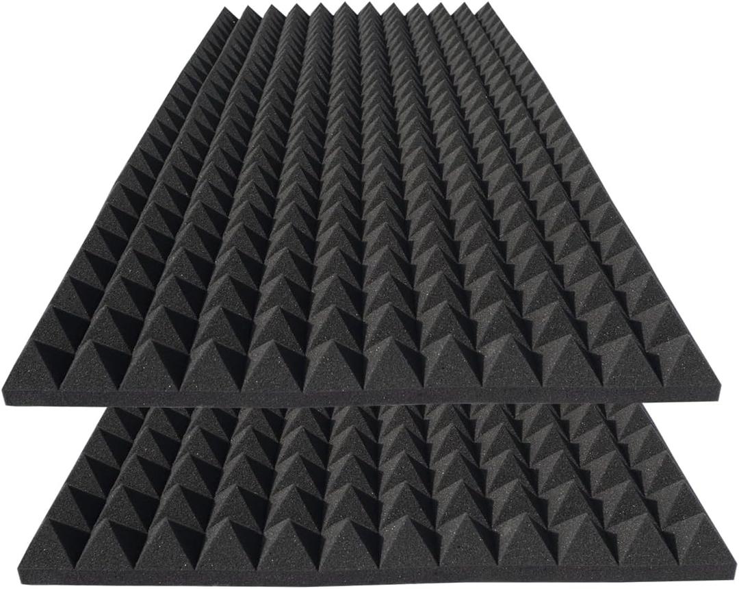 2 Pack Pyramid Sound Proof Foam,48x24x2 Inch High Density Soundproof Acoustic Panel for Wall,Fireproof Studio Foam Reducing Noise & Echo (Black)
