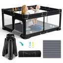 ICAREWAY Foldable Playpen for Babies and Toddlers, 71x59 Inches Portable Playpen, Kids Collapsible Play Pen with 2 Handlers, Indoor & Outdoor Baby Play Area with Visible Mesh (Black)