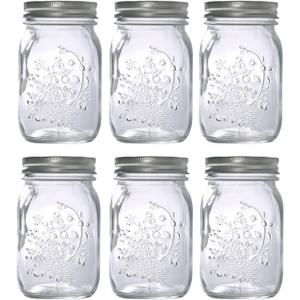 Hovico Mason Jars 17 oz With Regular Lids and Bands, Ideal for Jam,Dishwasher Safe Mason Jar for Fermenting, Kombucha, Kefir, Storing and Canning Uses, Clear- Set of 6