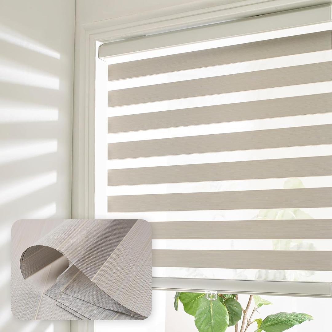 Cordless Zebra Blinds for Windows Shade Dual Layer Free-Stop Light Filtering Blackout Roller Blinds Thermal Insulated Privacy Protection, Inside or Outside Mount(Beige,36''W x 72''H)