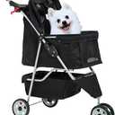 3 Wheels Pet Stroller for Dogs/Cats, Cat Dog Cage Stroller, Travel Folding Carrier with Removable Liner & Storage Basket & Cup Holder, for Small-Medium Dog, Cat - Black