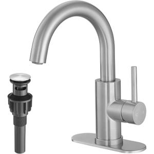 VOTON Bar Sink Faucet, Bathroom Kitchen 360 Rotatable Faucet, Brushed Nickel Single Hole Bathroom Faucets Modern Small Mini Kitchen Bath Utility Vanity Outdoor Lavatory Faucets