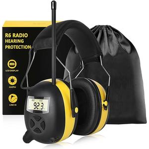 BJKing AM/FM Radio Headphones with Digital Display, 30dB AM FM Hearing Protection Safety Ear Muff, Ear Protection Headphone for Mowing, Landscaping, Shooting and Construction Black-Yellow
